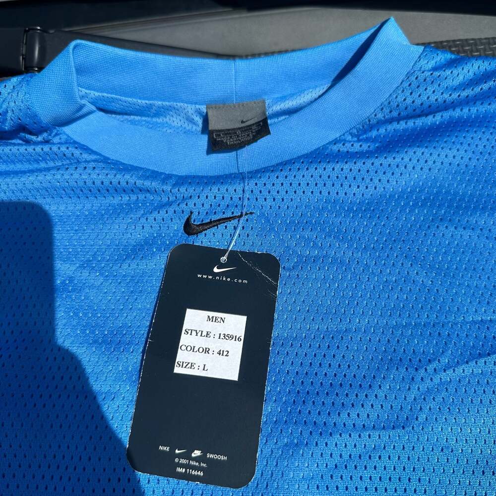 Vintage 2001 Nike Hoops Mesh Long Sleeve Center Swoosh Basketball Jersey Blue L